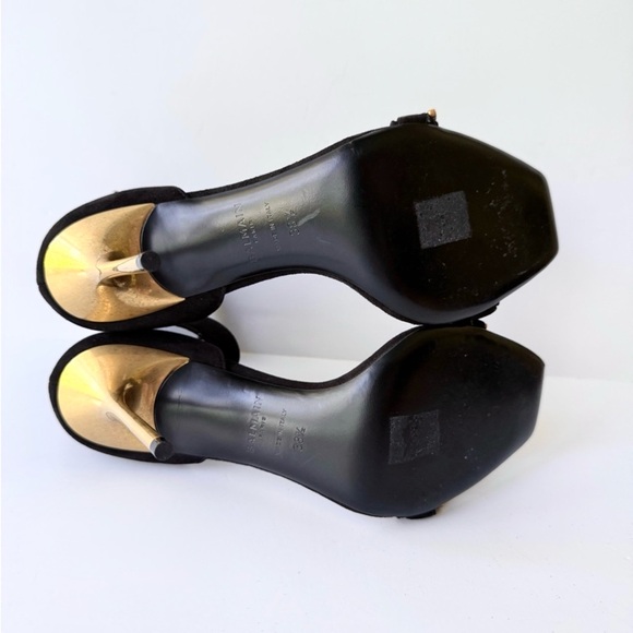 Balmain Uma Chain High Heel Sandals in Black Suede w/ Gold 38.5 - Picture 14 of 16